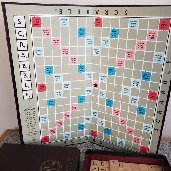 VTG‎ 1953 Scrabble Game Selchow And Righter All 100 Tiles Rare Dark Wood Holders - Picture 4 of 14